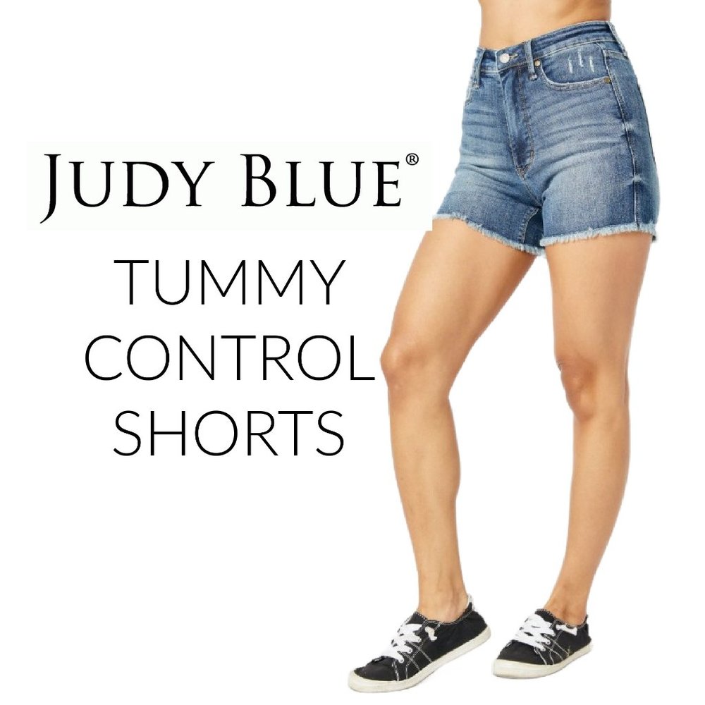 Judy Blue HW Tummy Control Fray Hem Shorts